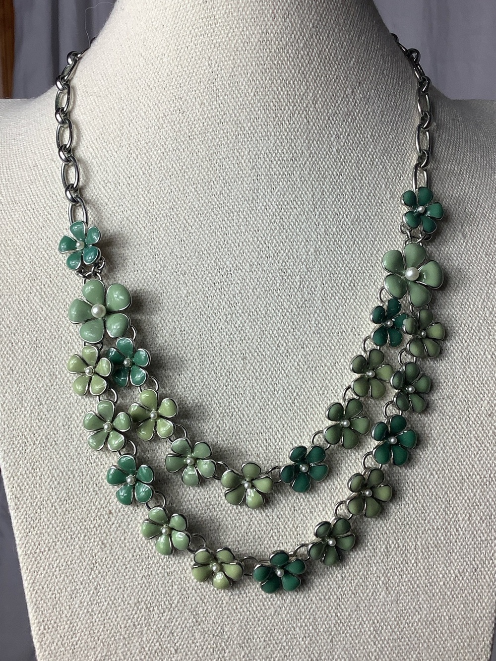 Talbots Green Floral Double-Strand Necklace